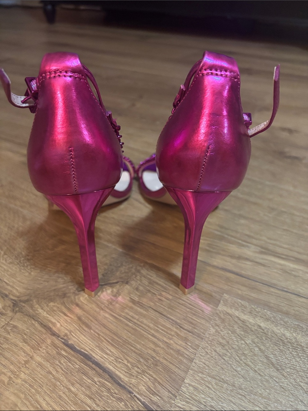 Jessica Simpson Metallic Fuchsia Strappy Stiletto Sandals - Picture 4 of 5